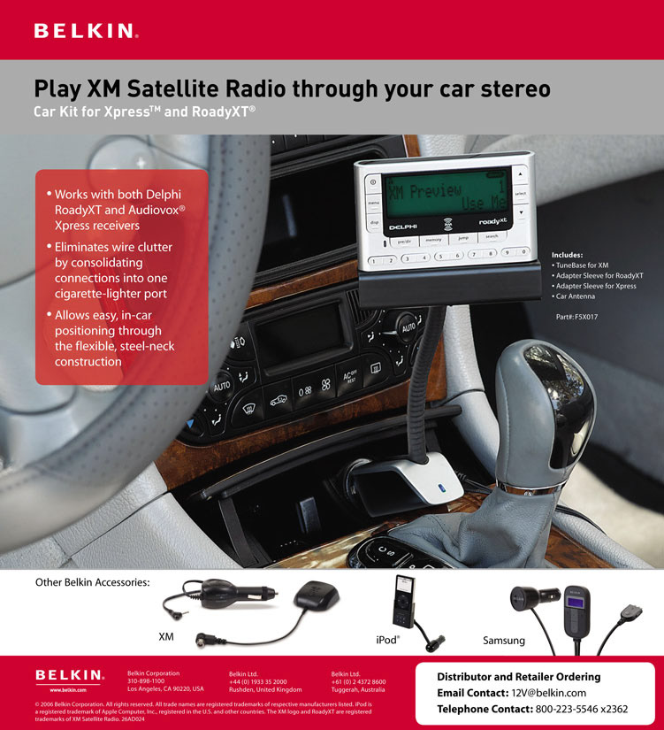 Belkin — XM Satellite Radio Car Kit Product Data Sheet