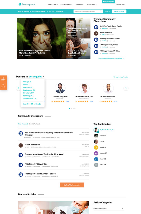 Dentistry.com — Website Redesign, Homepage (Community & Dentist Discovery)
