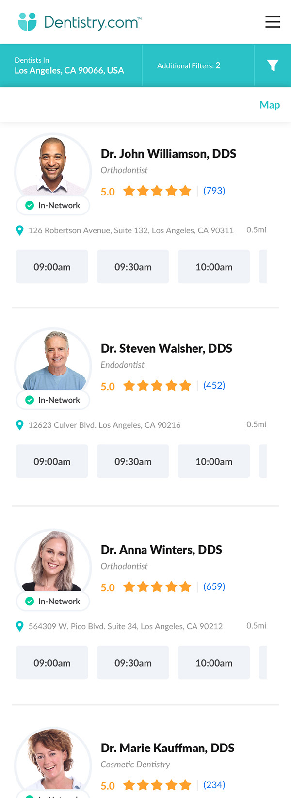 Dentistry.com — Dentist Profile Page, Mobile Design