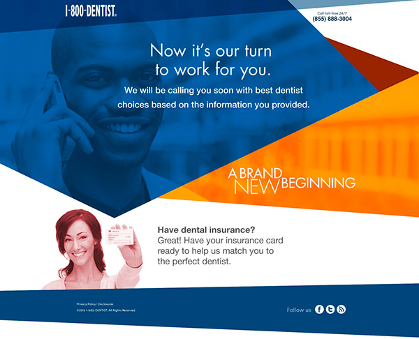 1-800-DENTIST — Patient lead confirmation & thank-you page design
