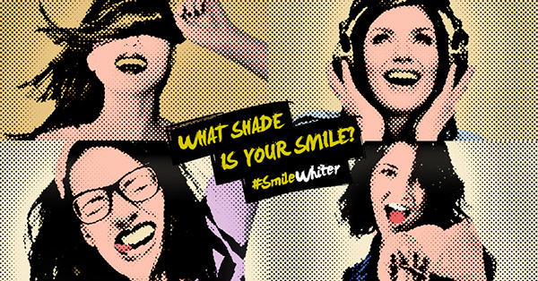 "#SmileWhiter — What Shade is Your Smile?" — Pop art halftone social media campaign