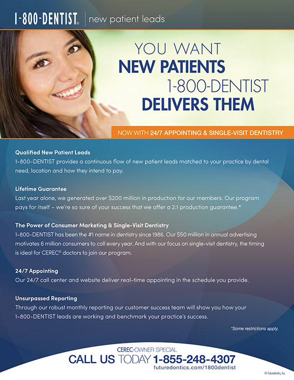 1-800-DENTIST — New patient leads program sales one-sheet
