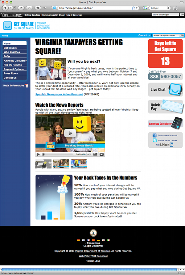 Virginia Dept. of Taxation — GetSquareVA.com Campaign Website Design