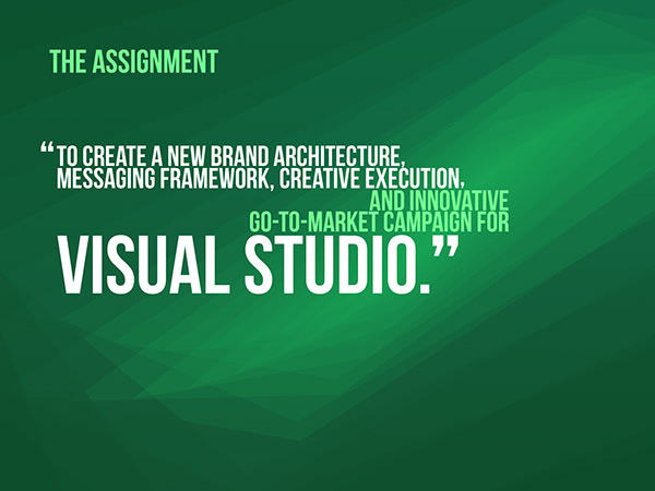 Microsoft Visual Studio — 'The Assignment' Brand Architecture Pitch Deck